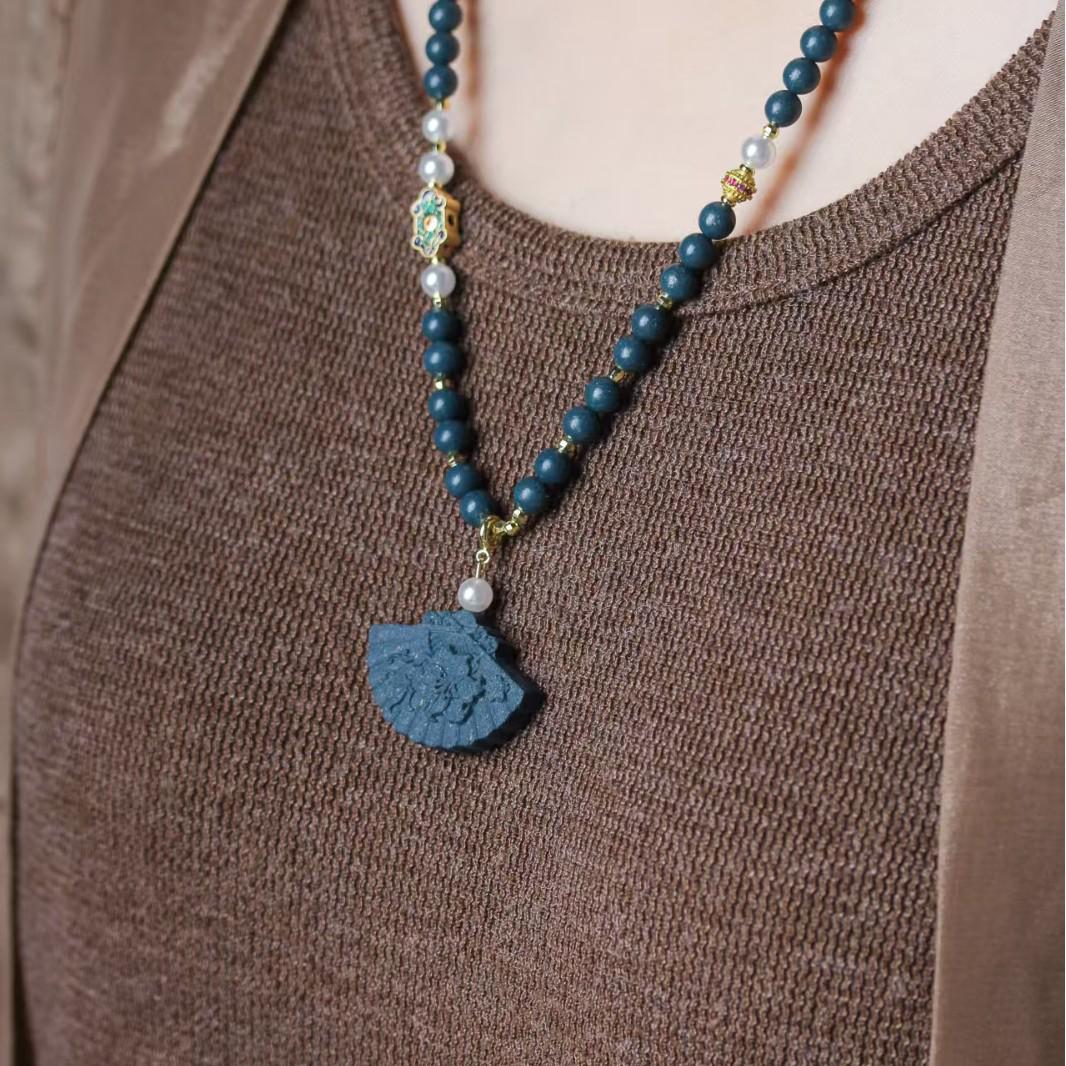 

Blue Alchemist Ancient Incense Bead Necklace & Sweater Chain - Niche Luxury Wenwan Jewelry Gift