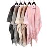 Women Gradient Space‑Dye Tassel Poncho Cape, Polyester Knit Open Front Shawl Wrap, Casual Soft Oversized Shoulder Cover Outerwear