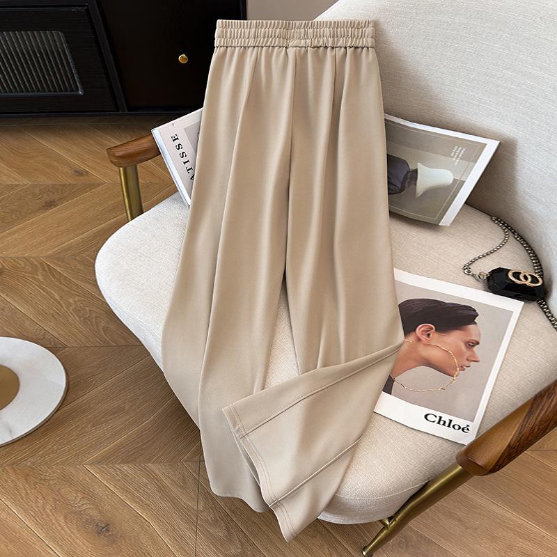 Super Fat Plus Size High Waist Ice Silk Straight-Leg Pants - Women's Summer Nine-Point Casual Style