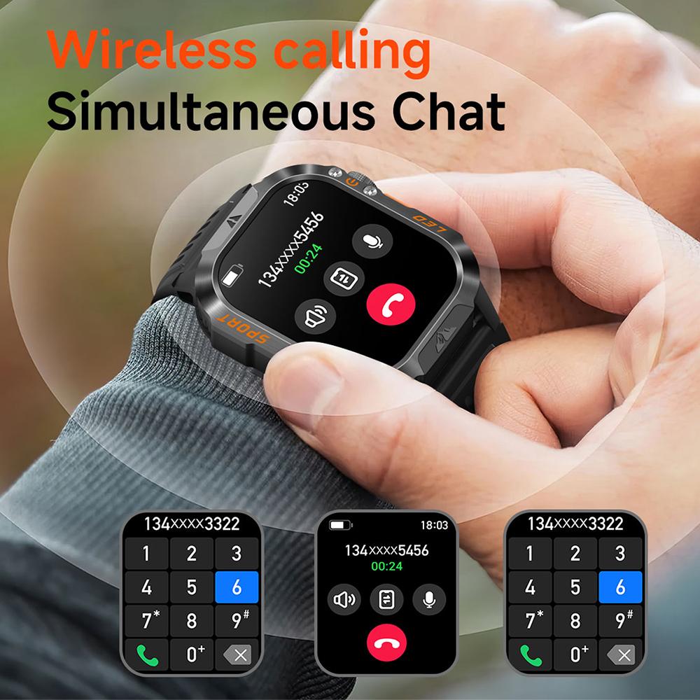 1200mAh Military Outdoor Smartwatch Men LED Flashlight Waterproof GPS Track Sports Watch 2.01-inch BT Call Smart Watch HT30