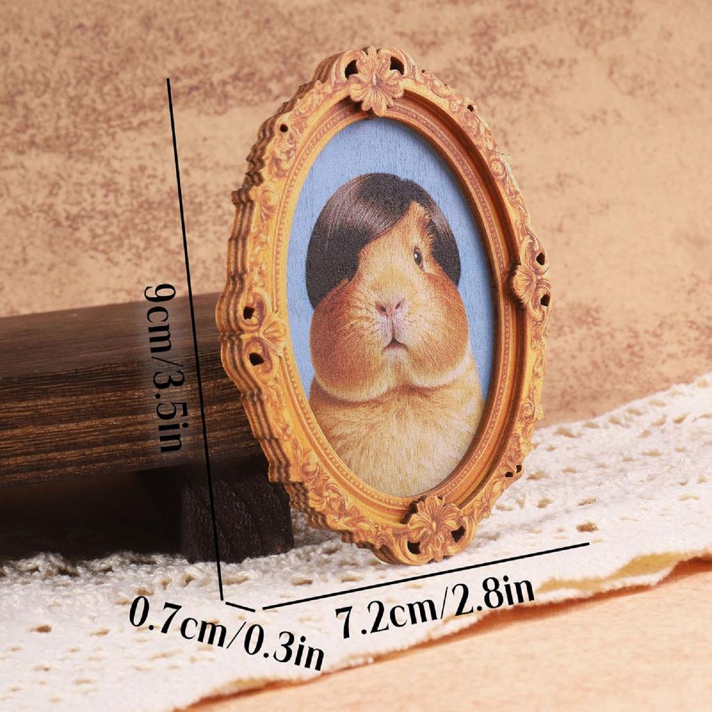 French Court Classical Carved Oval Photo Frame Refrigerator Sticker, Funny Wig Cat, Hippopotamus, Hamster Wooden Fridge Magnet
