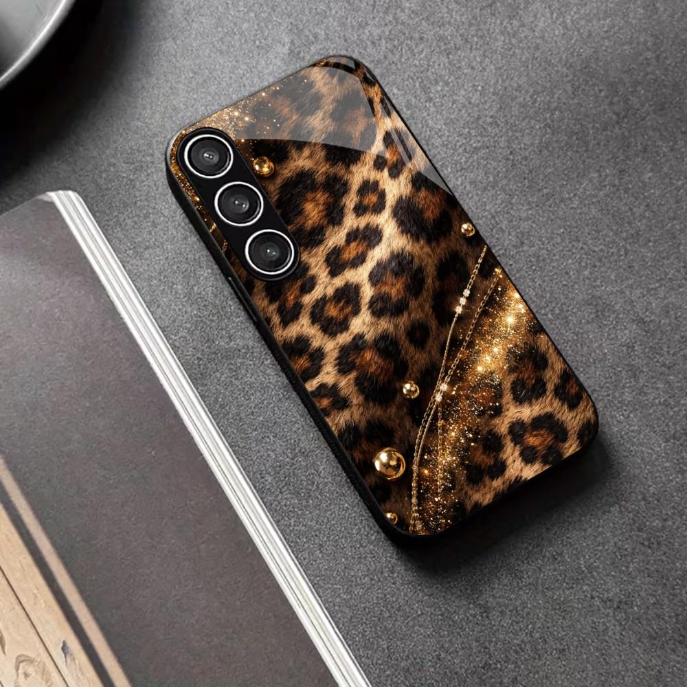 Dark Leopard Print Pattern PhoneCase Glass PhoneCase for Samsung Galaxy S26 S25 S24 S23 S22 FE Ultra Plus Scratch Proof Smooth