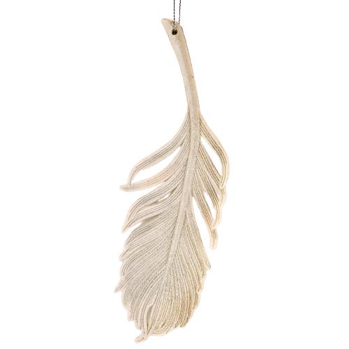 Pendant Decoration Feather Ecru Glitter