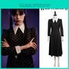 Die Addams Family Wednesday Cosplay Kostüm Schwarzes Kleid Halloween Party