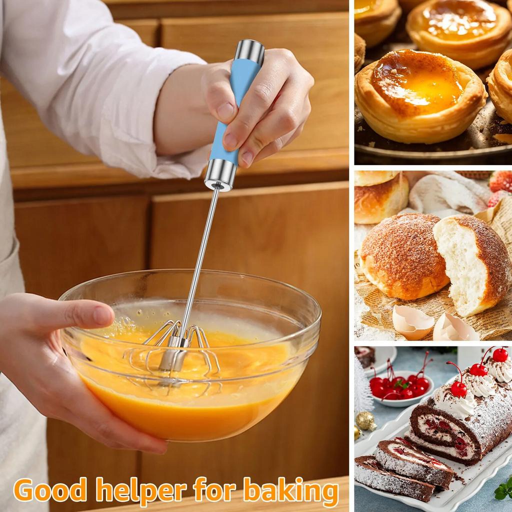 4Pcs Egg Whisk Stainless Steel Egg Beater Hand Push Whizzy Whisk with Handle Rustproof Hand Whisk Semi Automatic Egg Mixer Kitchen Tool