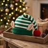 Comfortable Elastic Hat Christmas Elf Knitted Hat Ears And Fluffy Fur Ball Decor Soft Funny Cosplay Headwear Acrylic Striped Cap for Winter Festive