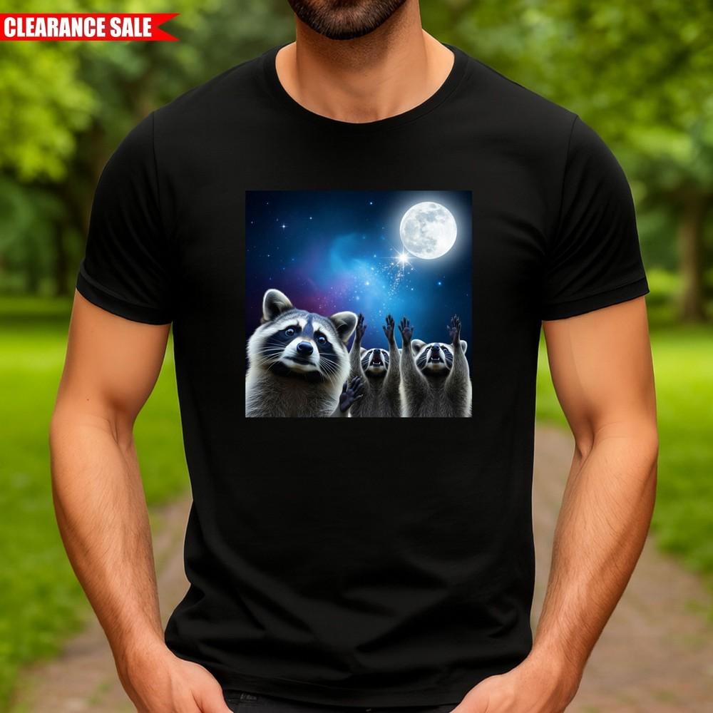

Three Raccoons Moon Printed T Shirt Animal Lovers Gift Short Sleeve Vintage Top 4XL