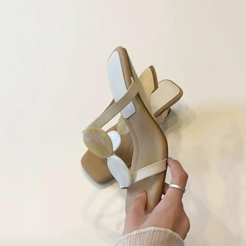 Fashion Shaped Heel Liangtuo Women's Fashion Square Toe Open Toe Slim Strap Anti-slip Wear-resistant Kitten Heel Shoes