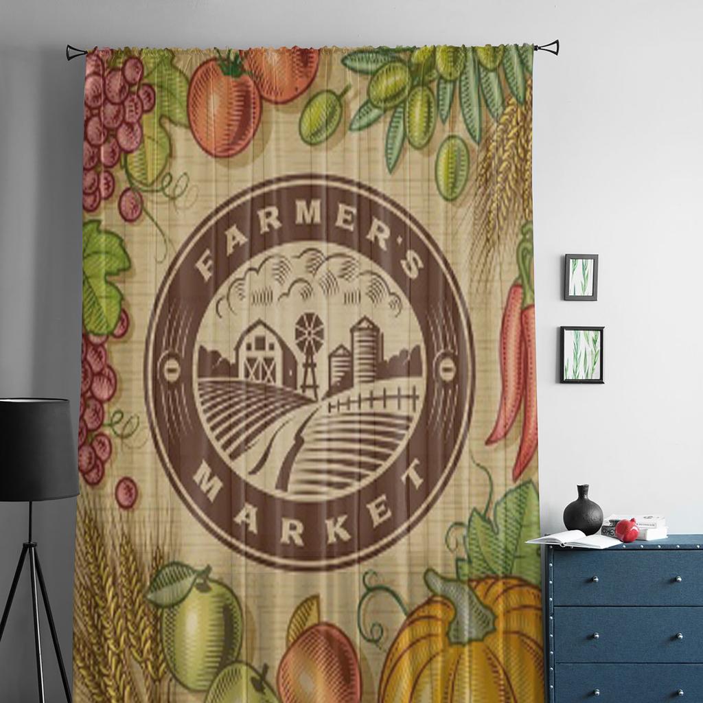 Tende Trasparenti Vintage con Etichetta Mercato Contadino per Soggiorno Tenda Trasparente in Tulle per Finestra Decorazione Camera da Letto Cucina Velo Drappeggi