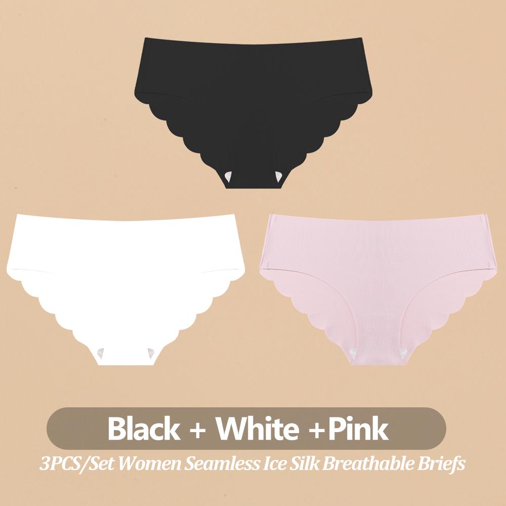 3PCS Women Seamless Panties Ultra Thin Breathable Underwear Sexy Low Waist Briefs Female Elastic Wavy Side Lingerie Uniform Co Practical Use