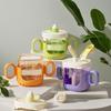 Baby drinking cup baby sippy cup 1-3 years old anti-fall with handle scale milk drinking cup children's cup wholesale(Smoked clothes purple)