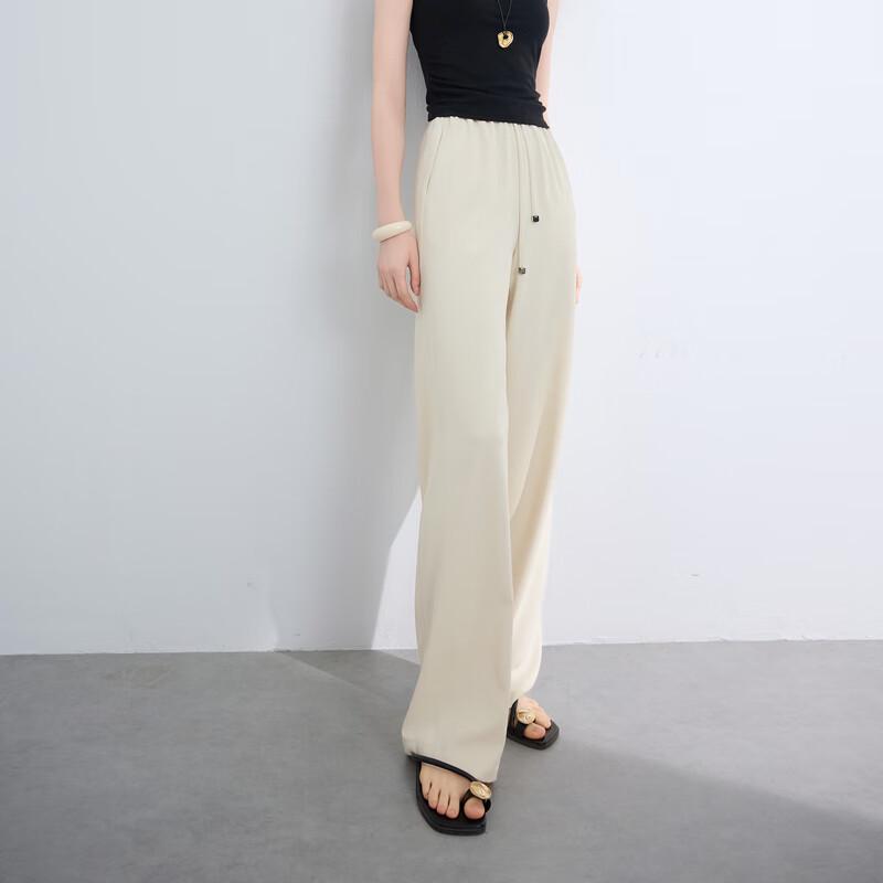 Sancai 2025 Summer Elastic High-Waist Slim Straight-Leg Casual Pants