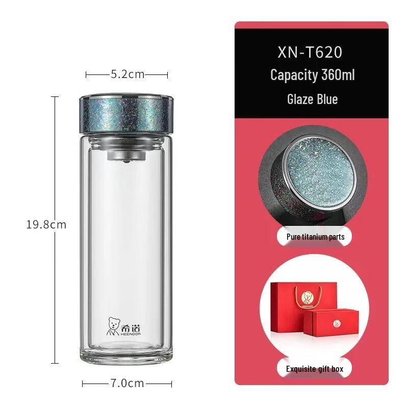 Xinuo Double-Wall Antibacterial Glass Tea Infuser Bottle 360ml