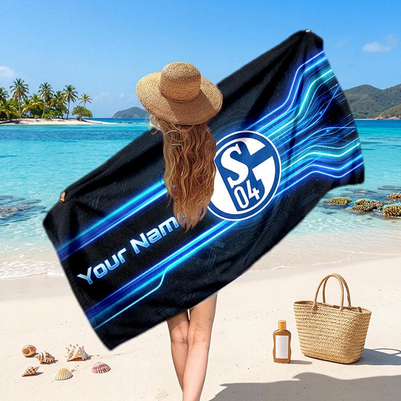 Schalke 04 FC Benutzerdefiniertes Strandtuch, Personalisierter Name Textdruck, Fußballlogo Weiches Schnelltrocknendes Handtuch Urlaubsgeschenk