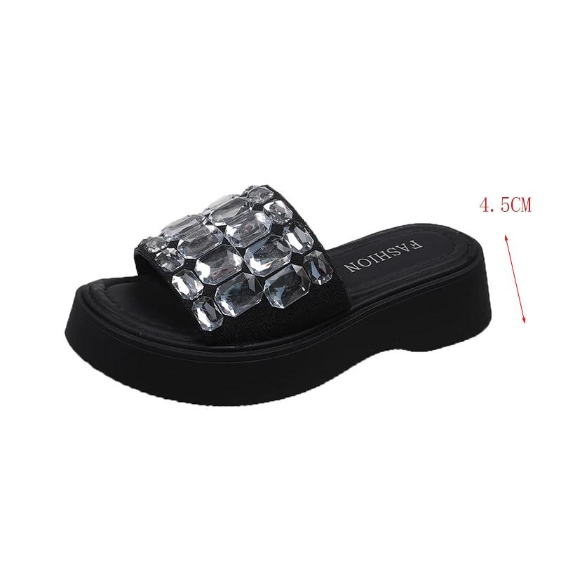Fashion Big Crystal Chunky Platform Wedge Sandals Women Summer 2025 Thick Bottom Shiny Gem Slides Woman Slip On Mules Sandalias De Mujer