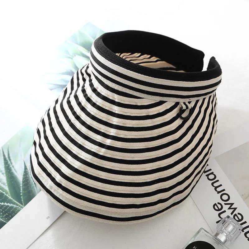 

Summer Empty Top Sun Hat Hair Clip Women Fashion Striped Foldable Suncreen Visor Outdoor Traveling Beach UV Protection Cap Adult (56-58cm) бежевый
