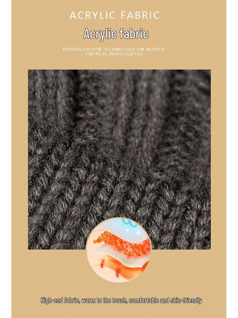 Unisex Thick Knit Wool Ski Beanie - Warm Striped Duckbill Hat for Outdoor Winter