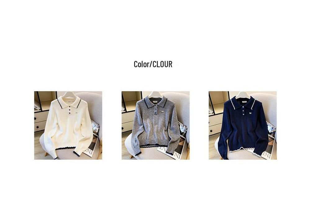 2025 Autumn Chic Korean-Style Oversized POLO Collar Knit Sweater for Women
