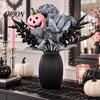 Nicht verwelkende Gothic-Wohnaccessoires Halloween Künstlicher Blumenstrauß, Seiden-Eukalyptus-Blumenstiele mit Kürbis-Schädel, Gefälschte Schädel-Rosen-Arrangements