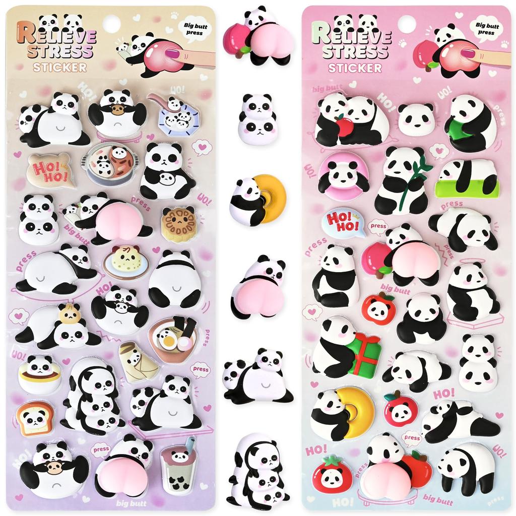 Set of 2 3D Squishy Panda Butt Stickers for Diary and Stress Perfect for Kids and Perfect as a Reward or Perfect for DIY and Smartphone Journals,