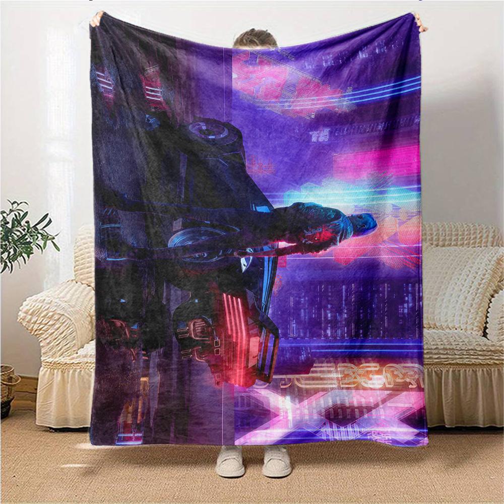 Cyberpunk Future Cityscape Blanket Soft Throw Blanket For Home Bedroom Bed Sofa Travel Office Solid Christmas Blanket
