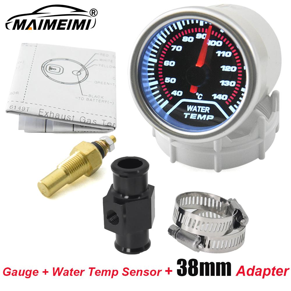 2'' 52mm Car Water Temperature Gauge 40-140 ℃ with Temp Sensor Water Temp Joint Pipe 1/8NPT Sensor Adapter Analog White Led Cas