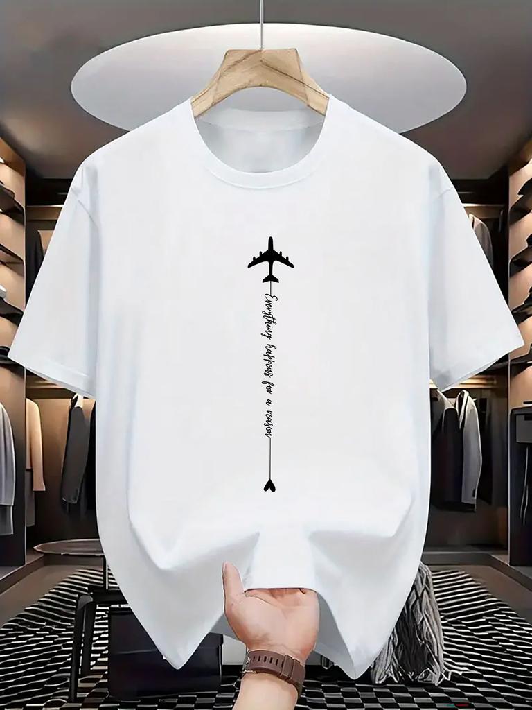 2026 Summer Bestselling Street Casual Fashion Comfortable Breathable Simple Aircraft Pattern Printed Unisexs Pure Cotton Tshirt