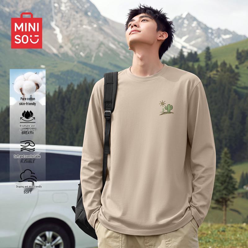 MINISO Men's Loose Fit Long Sleeve Round Neck T-Shirt