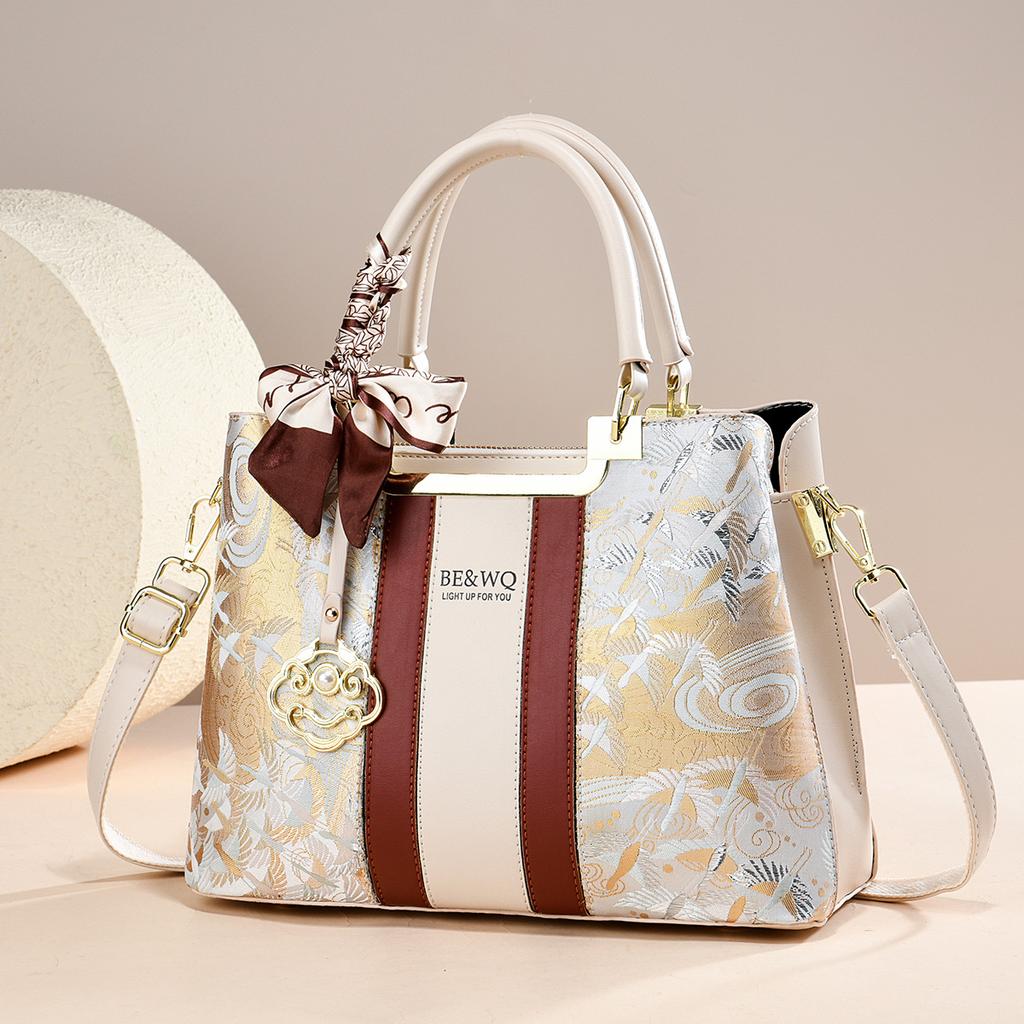 New Chinese Style Crane Embroidery Daily Handbag For Mothers, Elegant All-Match Top Handle Crossbody Festival Present