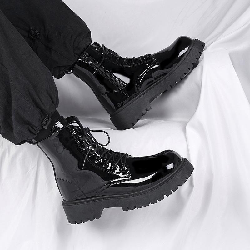 Men's High Top Work Boots Soft Leather Motorcycle Boots Chunky Sole Comfortable Anti-Slip Casual Shoes Autumn Winter Black