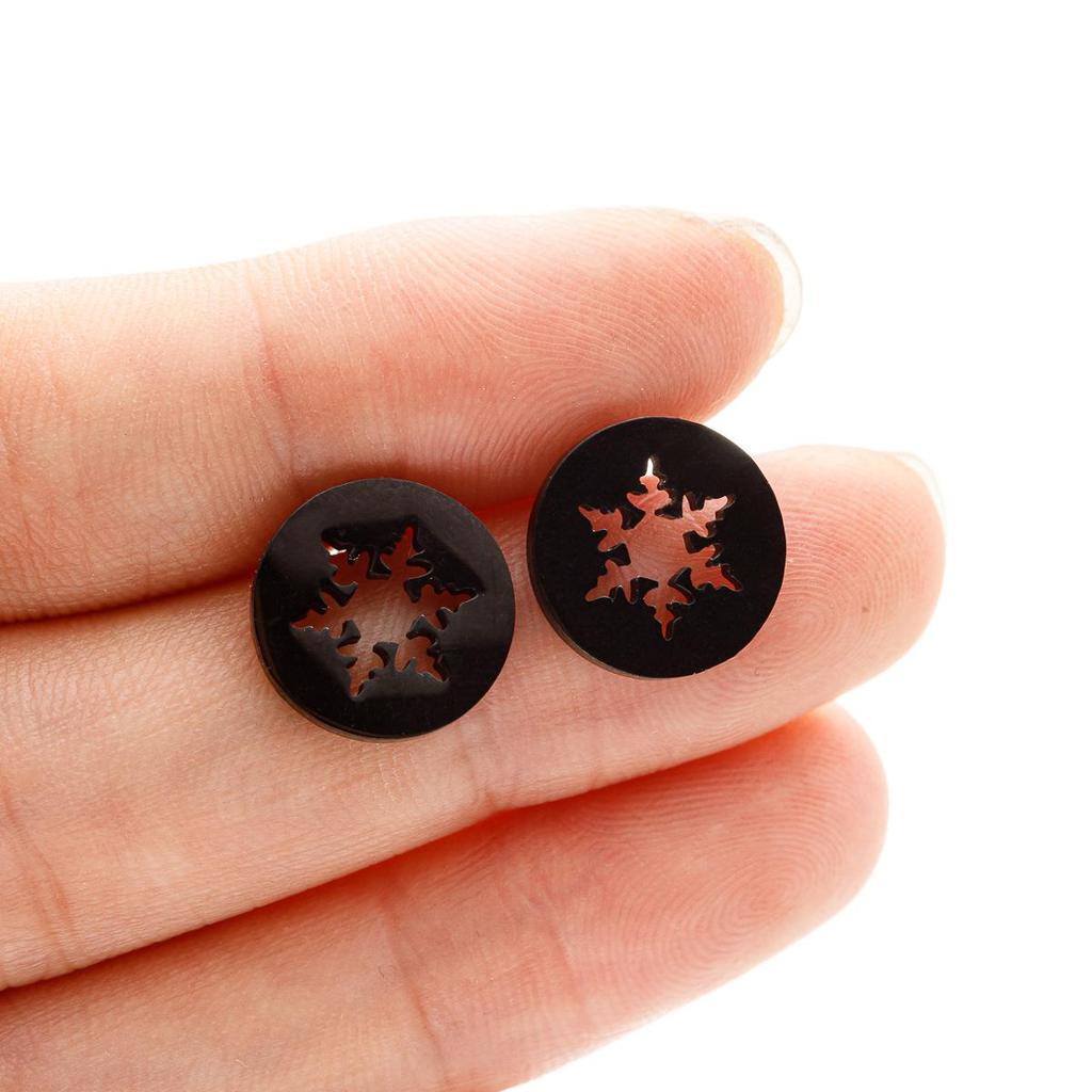 2025 Winter Stainless Steel Snowflake Stud Earrings - Geometric Round Luxury Jewelry