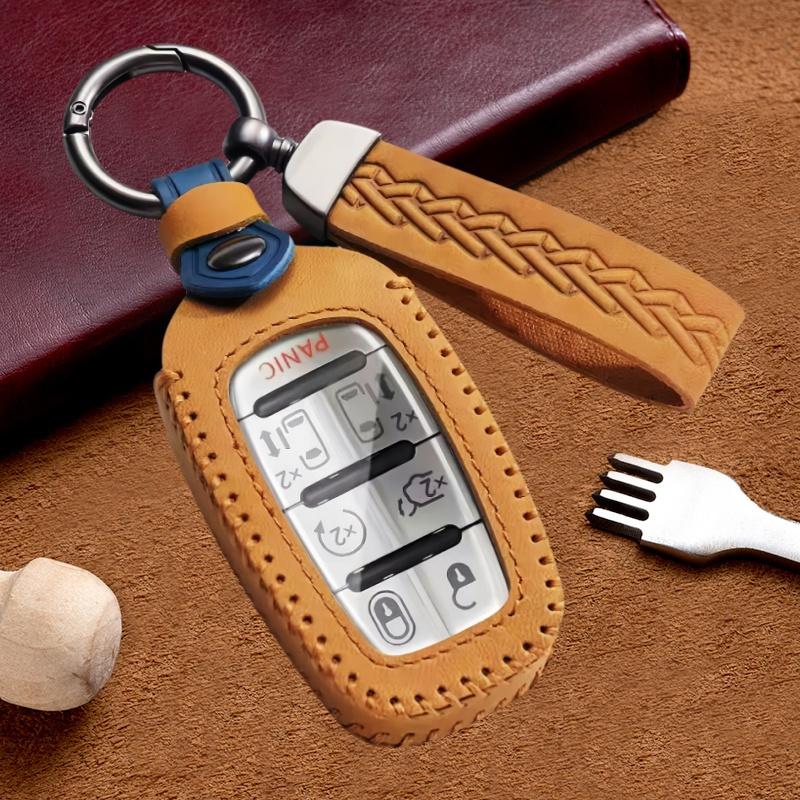 

Leather Car Key Case Cover Key Holder for Chrysler Pacifica 2017 2018 2019 2020 2021 2022 Voyager Smart Remote Key Shell коричневий