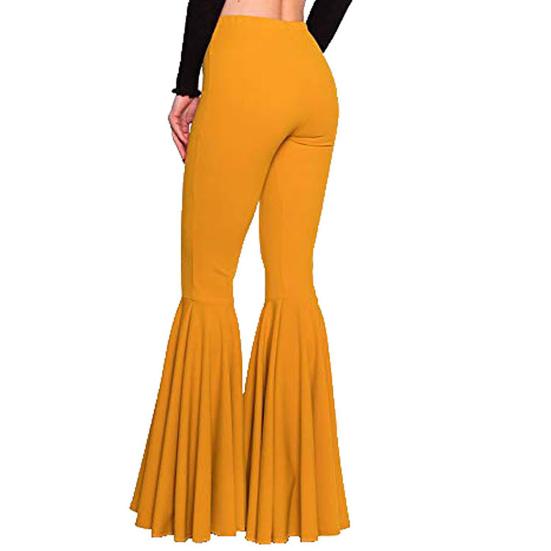 High-Waist Elastic Waistband Control Tummy Hip Lifting Lady Trousers Skinny Breathable Women Solid Color Sports Mermaid Flared Pants Streetwear