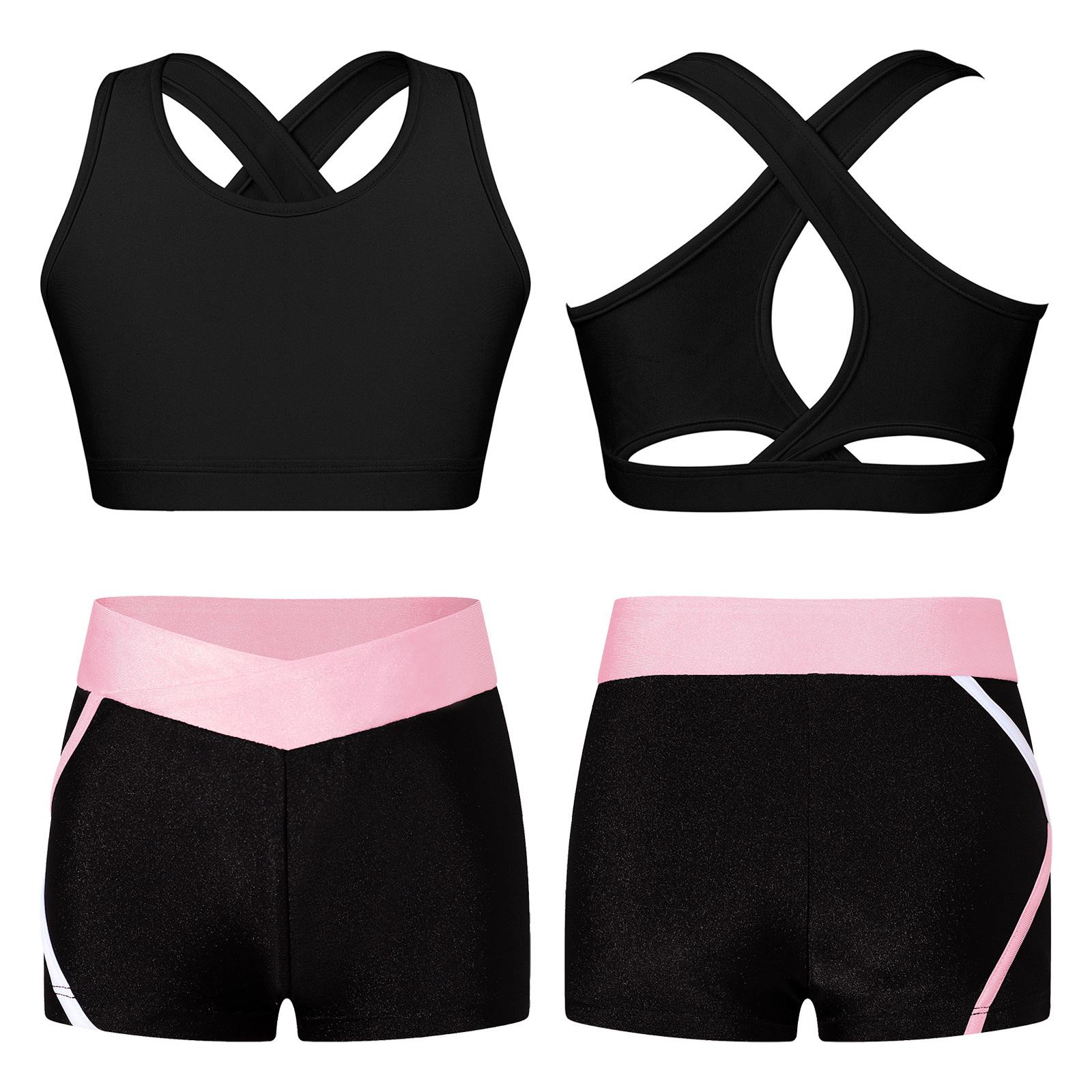 Bambini Ragazze 2 Pezzi Danza Sport Completi Ginnastica Crop Top con Bottino Pantaloncini Tuta Costume da Bagno Abbigliamento 5-6 Years