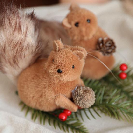 Yousheng Christmas Squirrel Ornament Foam Plush Squirrel Figurine with Pinecones Branches Furry Forest Animal Hanging Decoration for Holiday Xmas Tree