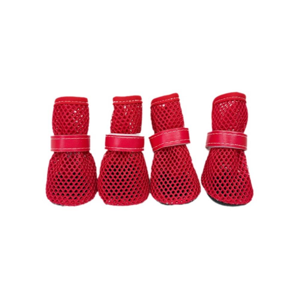 Non-Slip Dog Mesh Shoes Soft Sole Dog Net Shoes Adjustable Dog Shoe Cover  Summer Season 05 красный