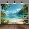 Island Vacation "Summer Tropical Beach Background - Multi Functional Polyester Seaside with Palm Tree Scene