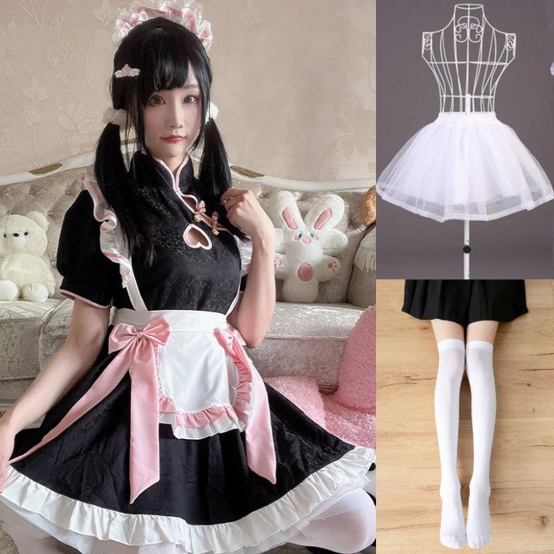 Chinese style maid outfit COS hollow new Chinese cheongsam maid uniform suit dress