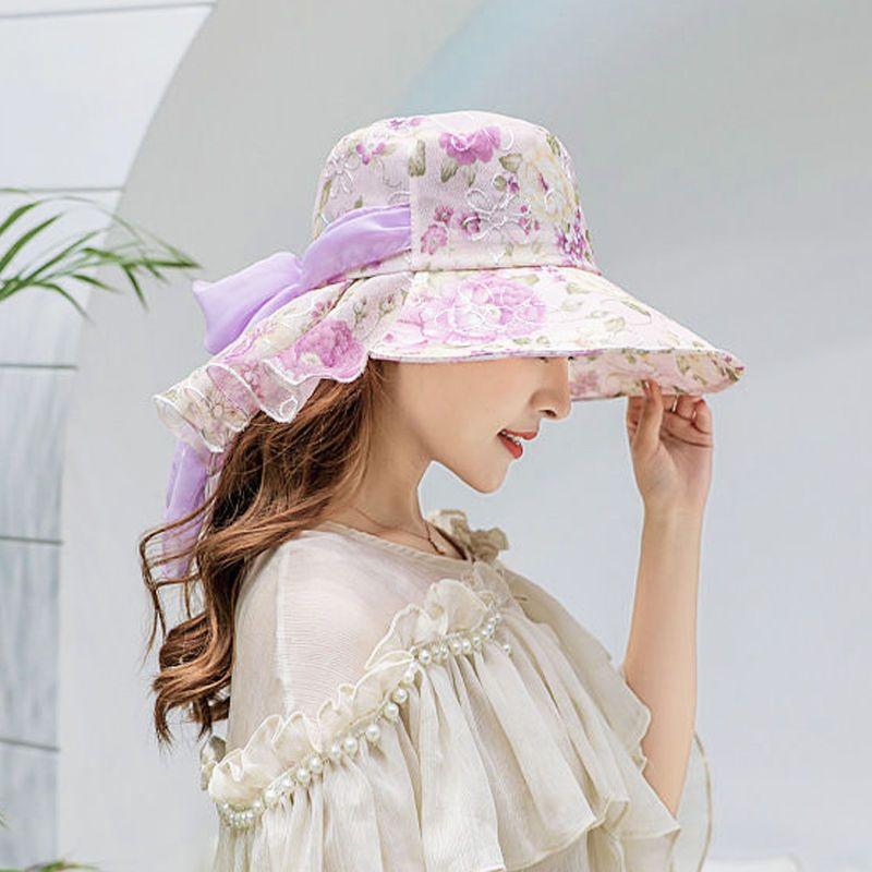 Summer Sun Protection Hat Women's UV Protection Sun Hat Embroidered Lace Cool Hat with Big Edge Beach Hat