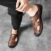 New Closed-Toe Slippers Men's Leather Summer Breathable Hollowed Leisure Sports Hole Outdoor Beach Sandals