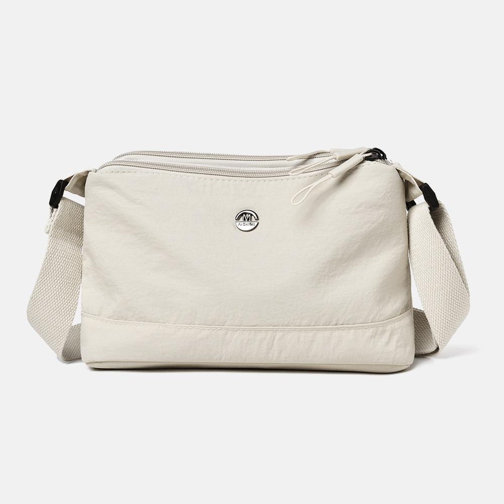 

Trendy Soft Nylon Cloth Women Shoulder Bag Solid Color Casual Style Messenger Bag Multiple Pockets Large Capacity Bag Shopping бежевий