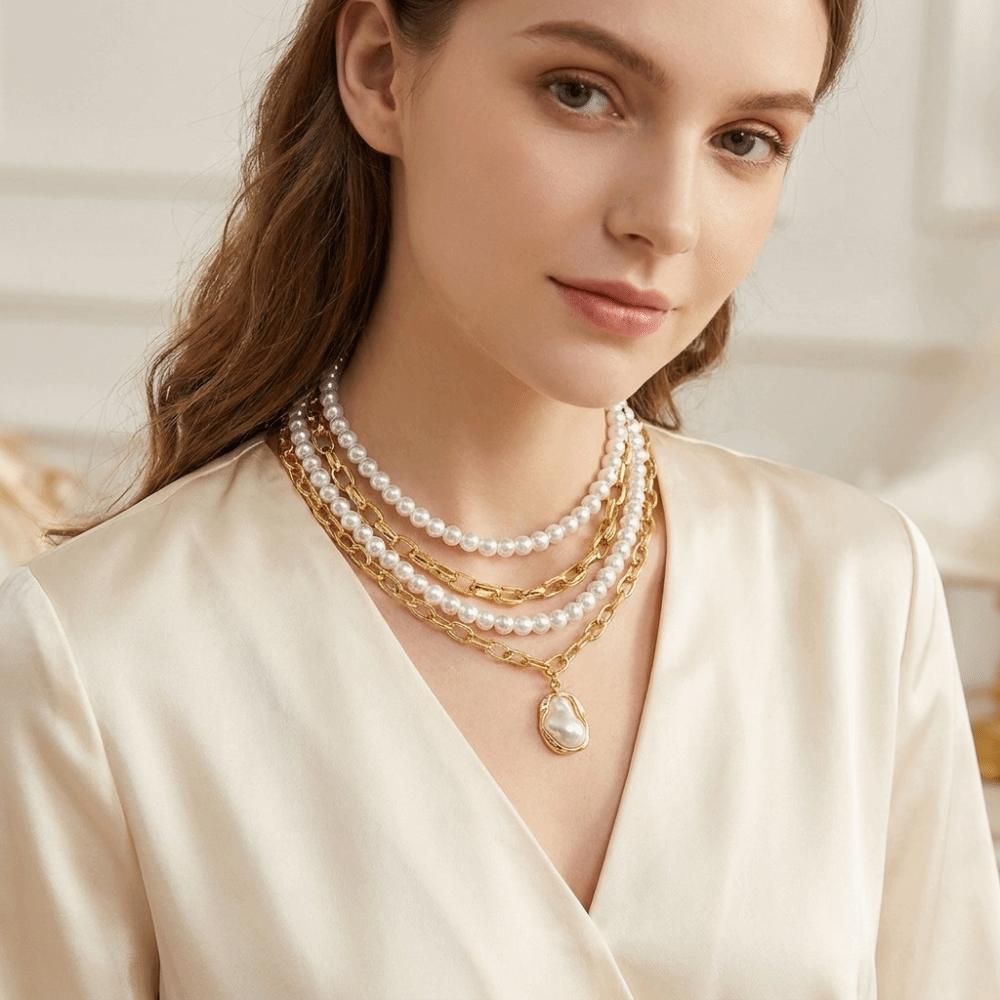 Multi-Layer Paperclip Chain Necklace Gold Tone Choker Necklace Women