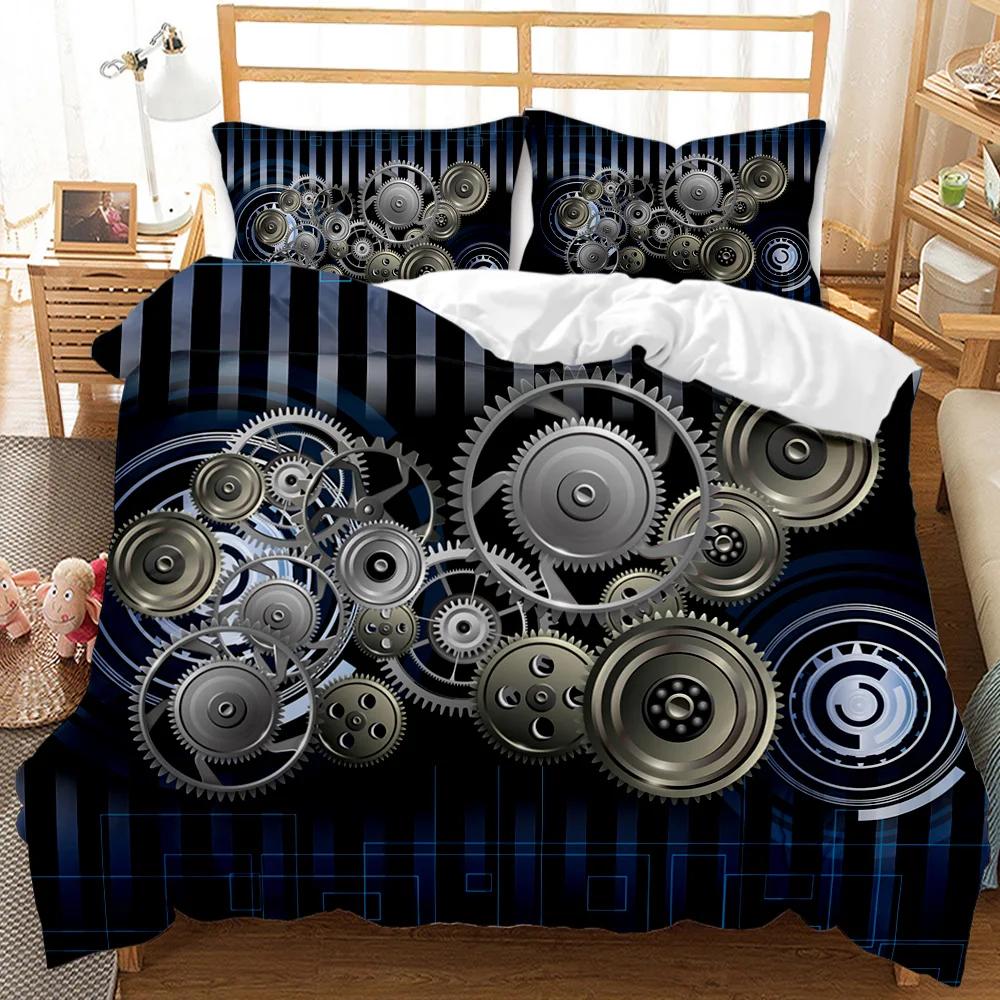 Mechanical Gear Duvet Cover Set Steampunk Style Bedding Set Clocks Polyester Comforter Cover Men Mechanical Device Bedclothes