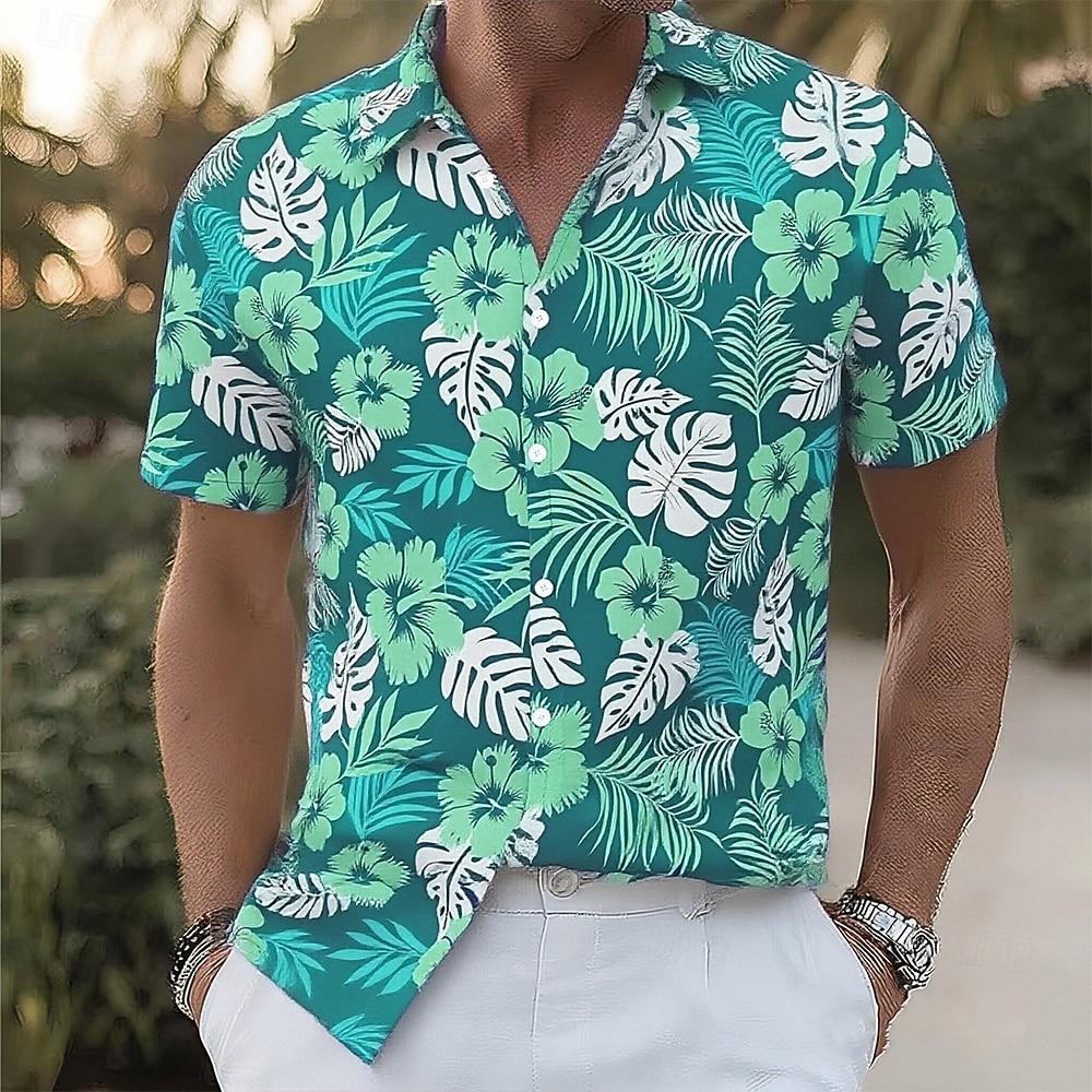 

Men s Floral Print Tropical Flowers Palm Leaf Summer Hawaiian Shirt Aloha Shirt Short Sleeve Hawaiian Vacation Beach Wear Summer 5XL