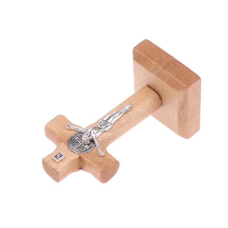Wooden Cross With Base, Pray For Your Family And Home, Handheld Religious Souvenir Statue Of Jesu On Base