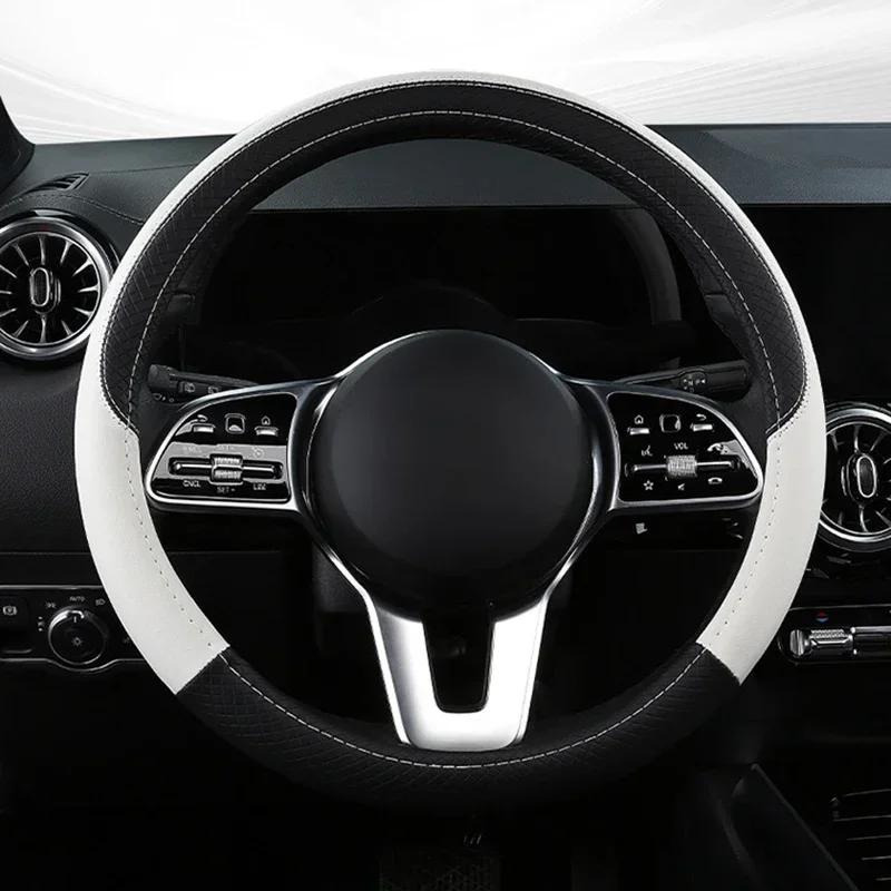 Leder-Lenkradbezug fürs Auto, 38 cm, sportlicher Auto-Lenkradbezug, rutschfest und kratzfest