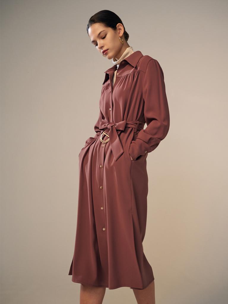 Tosae Shirred Shirt Dress Brick