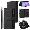 For iPhone 17 Zipper Wallet Case with 15 Card Slots and Strap Leather Phone Cover