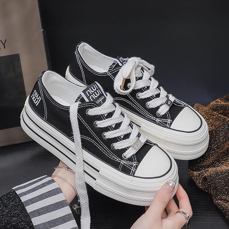 

Canvas shoes women s spring and summer new niche platform white shoes versatile casual board shoes 35 чёрный