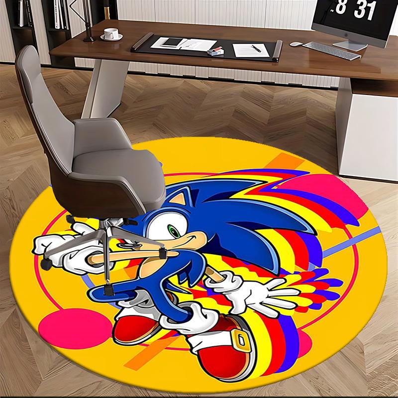 1pc Sonic the Hedgehog Anime Cartoon Design Round Carpet - Office Chair Mat, Non-Slip Rug for Home Decor, Living Room, Bedroom, Game Room, Dormitory,
